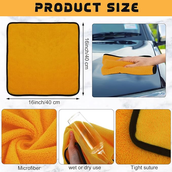 Tallew 100 Pcs Yellow Microfiber Towels: 16"x16" Microfiber Drying Towels Bulk Micro Fiber Car Cleaning Cloth for Cars Drying Washing Polishing Cleaning Household Supplies - Image 2