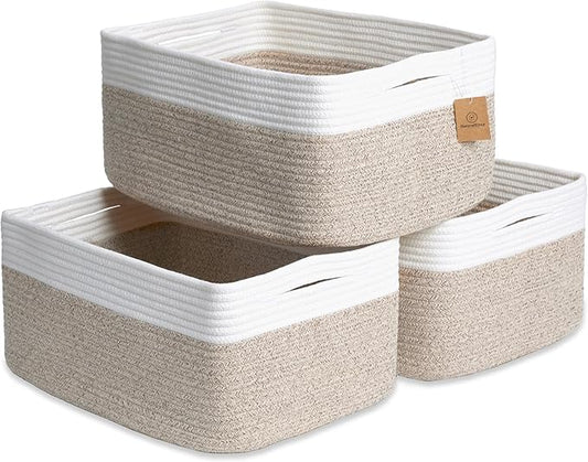 NaturalCozy Storage Baskets 16.8”x13”x7.6” Cotton Rope Woven Baskets for Organizing 3-Pack | Toy Storage Bins | Basket for Shelves, Laundry, Blanket, Clothes, Closet, Kitchen, Bathroom, Gifts by NaturalCozy