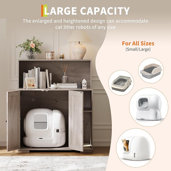 Large Cat Litter Enclosure with Litter Collector, Enclosure for Self-Cleaning Litter Boxes,Adjustable Shelf for Dog Proof,Charging Station, Large Hidden Litter Box for Cat, Cat House - Image 4