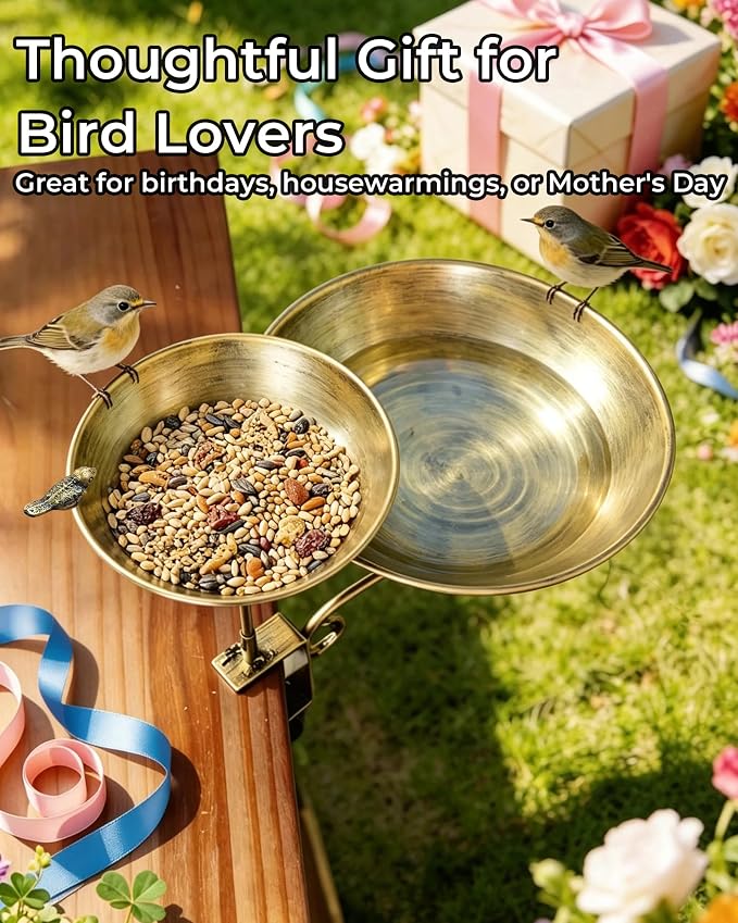 Dual Tier Deck Mounted Bird Bath with Feeder for Railing | Dual Levels for Backyard Bird Watching, Ideal for Cardinals, Finches & Sparrows, Adjustable Clamp Fits Decks, Easy Clean - Image 9