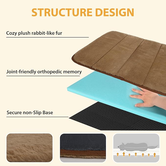 Dog Crate Pad for X Large Dog - 41"x27" Memory Foam Dog Bed, Washable & Anti-Slip Dog Bed Mat, Ultra Soft Kennel Pad for Dogs Cozy Sleeping Mat, Khaki - Image 2