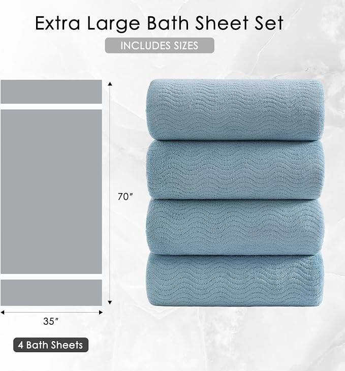 4 Piece Extra Large Bath Towel 35"x70" Oversized Bath Sheet Bath Towel Set for Bathroom Ultra Soft Cozy Highly Absorbent Quick Dry Bathroom Towel for Spa Gym Hotel,Shower Towel for Daily Use,Turquoise - Image 5