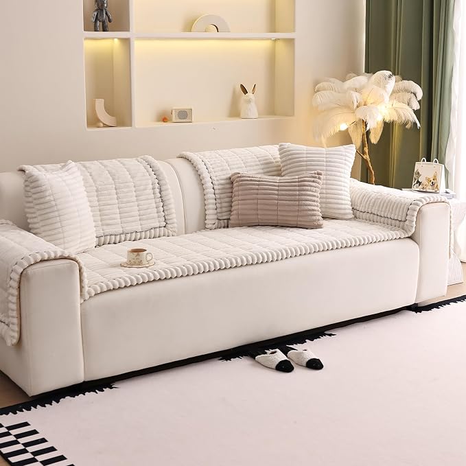 Couch Cover for Sofa, Sectional Couch Cover for Dogs, Sofa Cover Washable, Cushion Cover Blanket Pad Bed Mat for Pets, Fleece Furniture Protector, White, 23.6x23.6in - Image 8