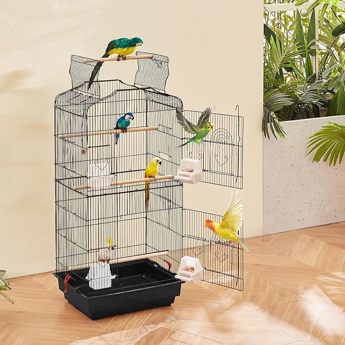 VEVOR 41-inch Open Top Large Parrot Bird Cage, Hanging Bird Cage for Parakeets Finches Canaries Lovebirds Cockatiels Budgies Small Quaker Conures Travel Pet Flight Birdcage with Swing and Perch - Image 8