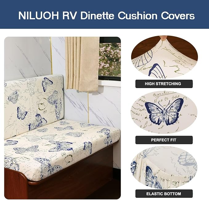 NILUOH RV Dinette Cushion Covers,Stretch Camper Cushion Slipcovers Replacement Sofa Cushions Washable Loveseat Slipcovers for Travel Trailer Couch (2 Bench Cover & 2 Backrest Cover, Color28) - Image 2