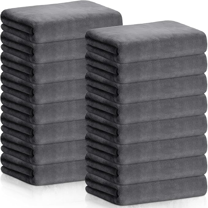 SmoothNovelty 16 Pack Microfiber Bath Towels Bulk 27'' x 60'' Oversized Beach Towel Highly Absorbent Extra Large Soft Drying for Shower Pool Salon Sauna Bathroom Gym Party (Simple,Dark Gray) by SmoothNovelty