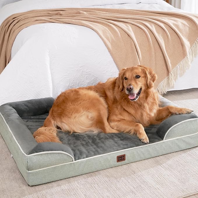 EHEYCIGA Orthopedic Dog Beds Large Sized Dog, Waterproof Washable Pet Bed | Non-Slip Bottom and Egg-Crate Memory Foam XL Dog Couch Bed with Washable Removable Cover, Greyish Green, 41Inch - Image 8