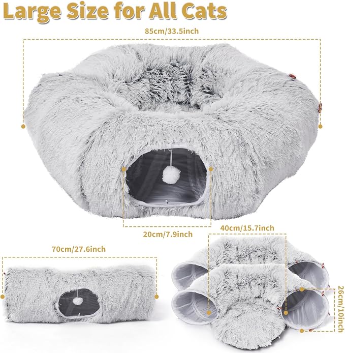 Cat Tunnels Bed with 1 Straight Tunnel and 20 Pet Toys - 5 Shapes DIY Indoor Cats Cave - Detachable Soft Cat Donut for Kitten Puppy Rabbit Ferret - Image 2