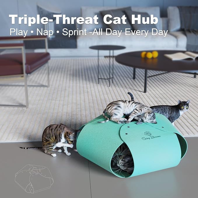 Cat Tunnel, Cat Cave for Indoor Cats Bed,Scratch Resistant Cat Toys for Medium Large Cats Hide and Seek Toy (Sky Cyan) - Image 6