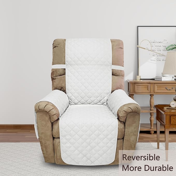 Reversible Chair Covers for Recliner Oversized, White/White | Recliner Oversized Covers for Living Room with Elastic Straps, Water Repellent, Chair Protectors Covers for Dogs - Image 2