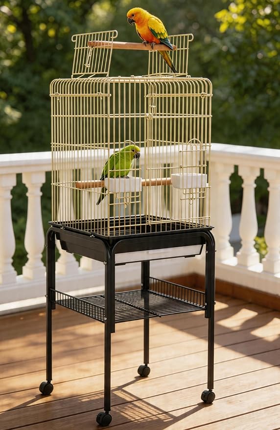 Garvee Bird Cage, 57‘’H Open-Top Durable Bird Cage w/Rolling Stand, Removable Tray, Extra Storage Stand, Brakable Casters,Large Dorr for Access, Indoor& Outdoor Use for Birds | Durable, Extra Storage Stand, Brakable Casters,Large Dorr for Access, Indoo... - Image 9