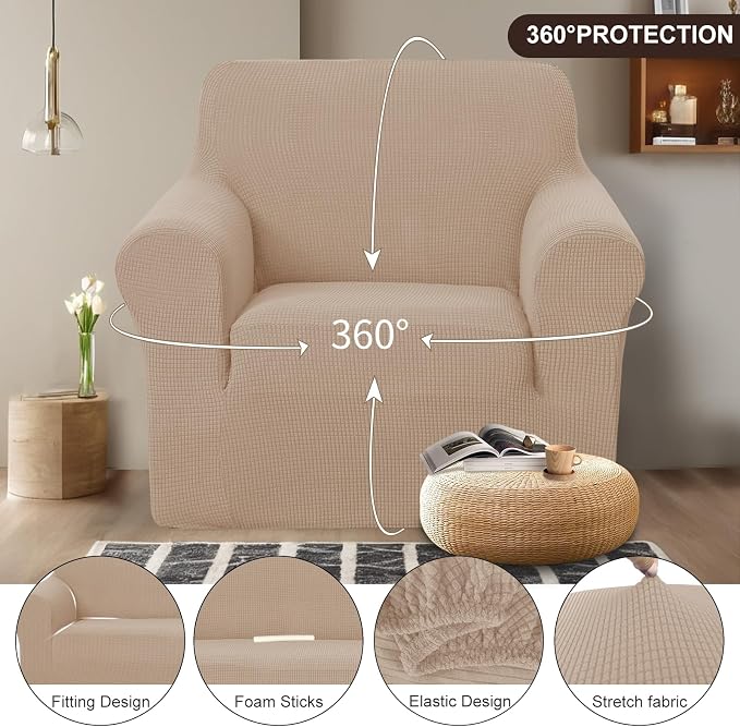 U-NICE HOME Stretch Recliner Chair Cover Armchair Slipcover, Camel | Furniture Protector, 1-Piece Chair cover, Washable, Pet friendly, Polyester Spandex Jacquard fabric - Image 3