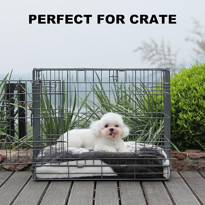 Bedfolks Waterproof Crate Bed, Plush Dog & Cat Bed with Removable Washable Cover, Faux Fur Kennel Pad, 21"x13", Black-White Cowhide - Image 6
