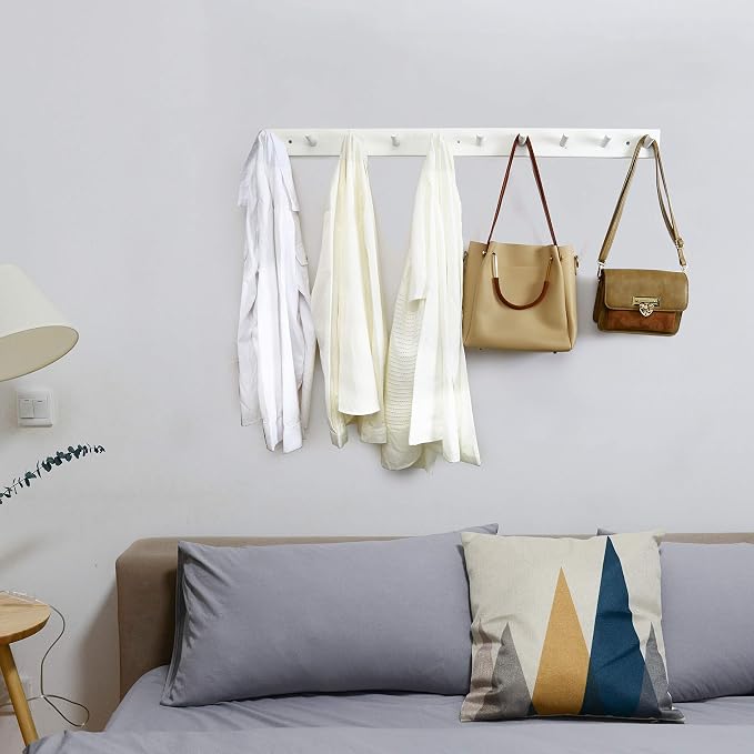 WEBI Coat Rack Wall Mounted,10 Hooks,38" Long Coat Hanger Wall Mount,Peg Rail Hat Hooks for Hanging Caps,Jacket,Clothes,Coats,White,2 Packs - Image 4