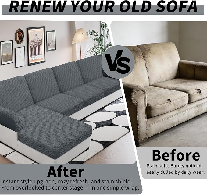 YEMYHOM Couch Cushion Covers for Sofa, Stretch Sectional Back Cushion Covers Washable Thick Furniture Protector Sofa Slipcovers for Pets (1PC Back Couch Cover, Dark Gray) - Image 4