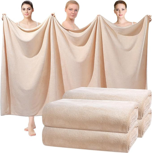 Mixweer 4 Pcs Oversized Bath Towels, 40 x 80 Inch Giant Microfiber Jumbo Bath Sheets Soft Bathroom Microfiber Quick Dry Absorbent Shower Towels for Spa Camping Beach(Light Khaki) by Mixweer