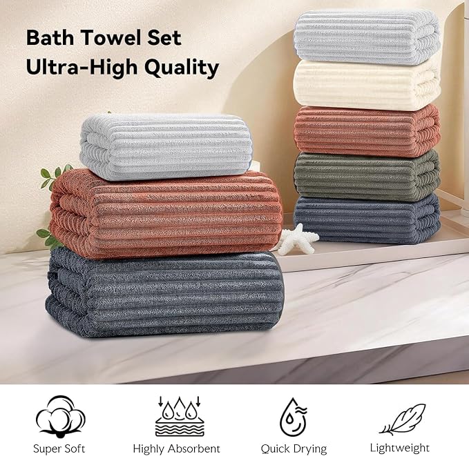Extra Large Bath Towel Set 2 Piece, XL Bath Towels 35"x67" Oversized Bath Sheets, 280 GSM Microfiber Quick Dry Absorbent Towels – Light Gray - Image 7
