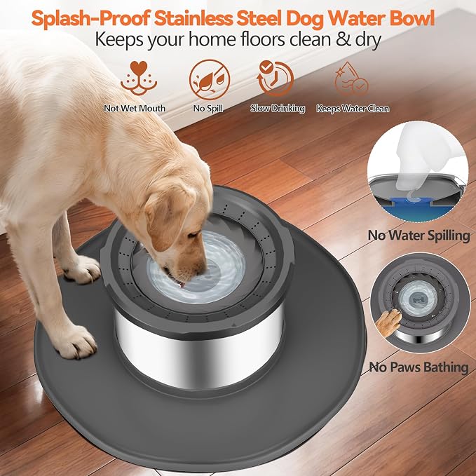 Decflow 12L No Spill Dog Water Bowl for Large Dogs, Stainless Steel Spill Proof Bowls with Suction Cup Anti-Skid Mat, Slow Drinking Feeder for Messy Drinkers, Heavy Duty Pet Bowls for Indoor/Outdoor - Image 3
