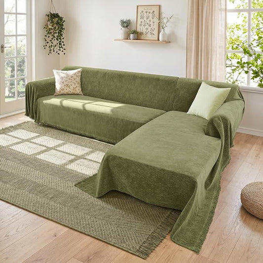 2 Pieces Sectional Couch Covers L Shaped Cover XXL Green | Thick Washable Fabric for L Shaped Sectional Sofa, Anti-Pet Hair, Stain & Wear Resistant, Easy Care & Installation by Unknown