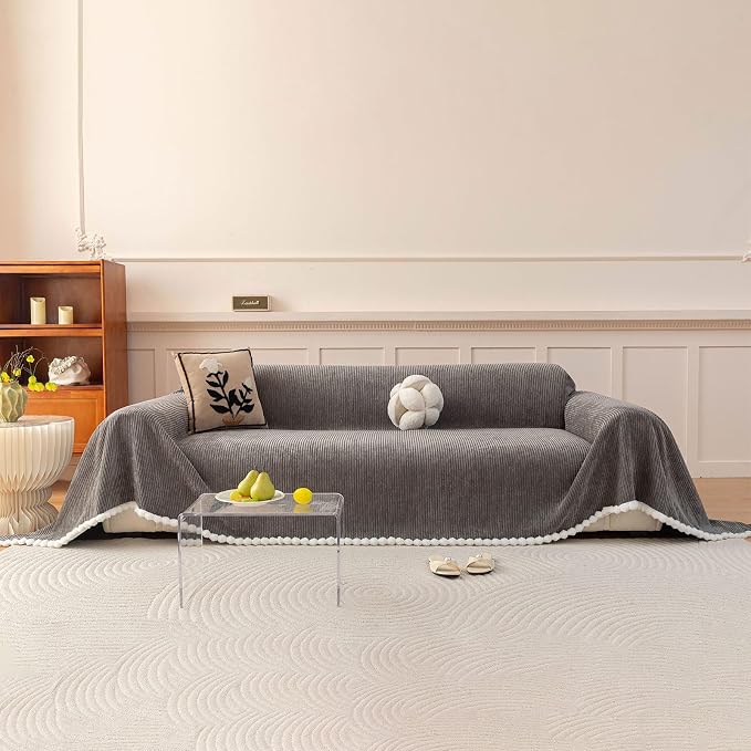 Boho Striped Couch Cover Sofa Covers Washable, Chenille Jacquard Geometric Couch Covers for 3 Cushion Couch Sofa Pet Friendly,Non Slip Thick Sofa Slipcovers for Sectional Sofa, Dark Gray-71X150IN by STACYPIK