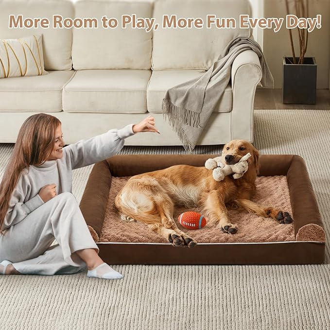 BFPETHOME Orthopedic Washable Large Dog Bed for Senior Dog Comfy Sleep | Waterproof Big Soft Pet Couch Bed for Dogs Relax with Removable Cover Supportive Egg Crate Foam Brown 36x27 Inch - Image 3