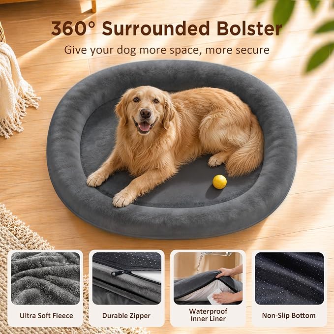 Waterproof Orthopedic Dog Bed for Medium Dogs, Dark Grey | Supportive Crate Foam Relieves Joint Pressure, 360°Bolsters, Waterproof Inner,Washable Cover, Non-slip Bottom - Image 3