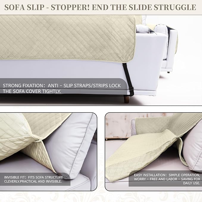Sectional Couch Covers for Dogs 100% Waterproof Corner L Shaped Sofa Cover Pet Friendly Velvet Washable Anti Slip L Shape Modular Sofa Slipcover Protector with Pockets (Cream, XL Plus) - Image 5