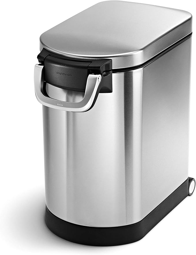 simplehuman Medium Pet Food Storage Container, Holds 25-29 lb / 11-13 kg of Dry Dog Food, Cat Food, or Bird Seed, Airtight Lock-Tight Lid with Magnetic Scoop, BPA-Free, Brushed Stainless Steel by Unknown