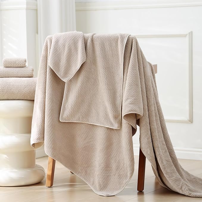 30x60 Inches Extra Large Bath Towels Set Super Soft Absorbent Luxury Microfiber Towels for Bathroom (Beige,3PCS) (Pack of 2) - Image 4