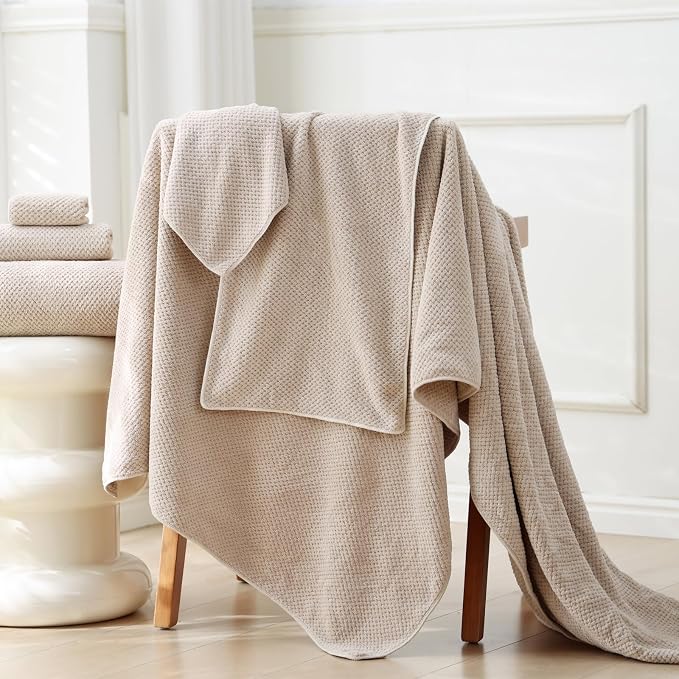 30x60 Inches Extra Large Bath Towels Set Super Soft Absorbent Luxury Microfiber Towels for Bathroom (Beige,3PCS) - Image 4
