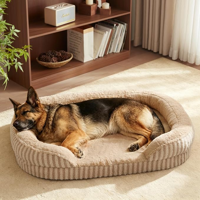 MIXJOY Orthopedic Dog Beds Large Sized Dog,Extra Large Washable Dog Bed Waterproof Oval Dogs Bed with Removable Cover,Egg-Crate Foam Big Pet Bed Couch with Bolster,Non-Slip Bottom,XXL 48"X35",Brown by MIXJOY