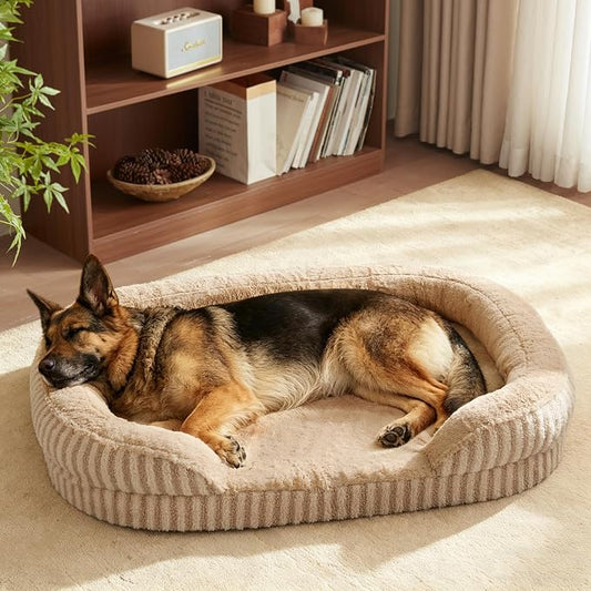 MIXJOY Orthopedic Dog Beds Large Sized Dog,Extra Large Washable Dog Bed Waterproof Oval Dogs Bed with Removable Cover,Egg-Crate Foam Big Pet Bed Couch with Bolster,Non-Slip Bottom,XXL 48"X35",Brown by MIXJOY