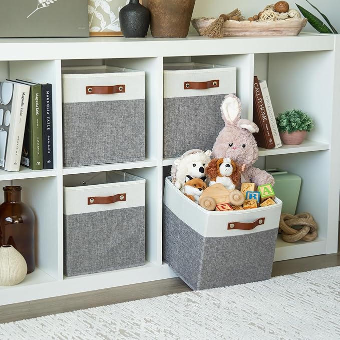 OrganiHaus 11x11 Cube Storage Bins, Set of 4 - Fabric Storage Cubes | Sturdy, holds its shape; odor-free; fits ClosetMaid 11-inch shelves; vegan leather handles - Image 3
