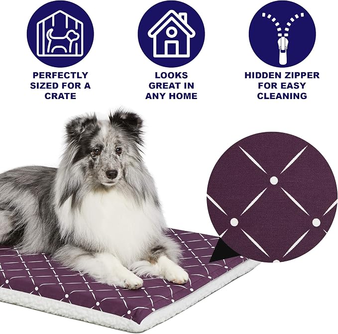 MidWest Homes for Pets Quiet Time Couture Paxton Dog Pad/Pet Bed in Plum Fleece with Pillow Cover, Plum, 24" - Image 2