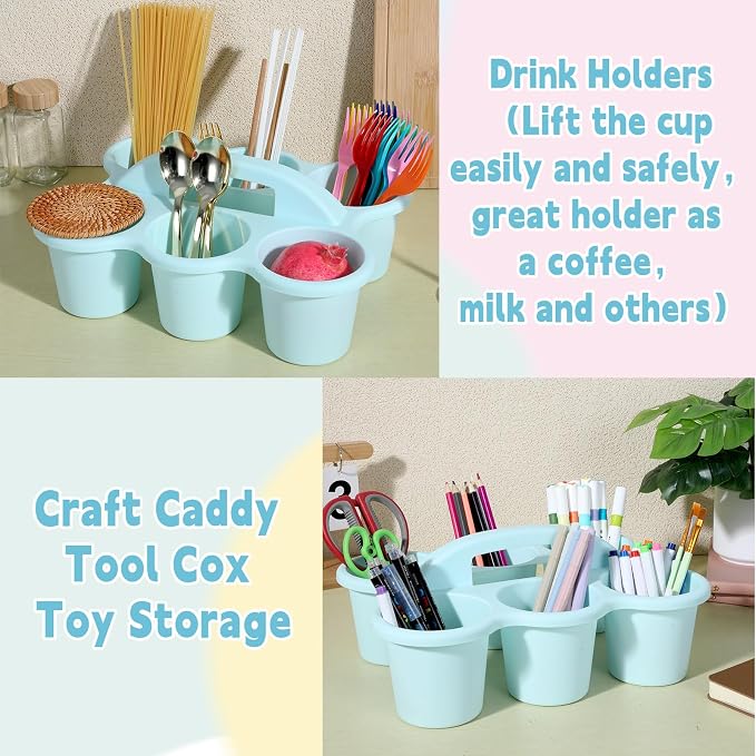 6 Pack Classroom Caddy with Handle Plastic Storage Caddy Organizer with 6 Compartments Drink Cup Caddies Holder Portable Storage Bin for Pencil, Crayon, Marker, Home Office School Supplies(Light Blue) - Image 5