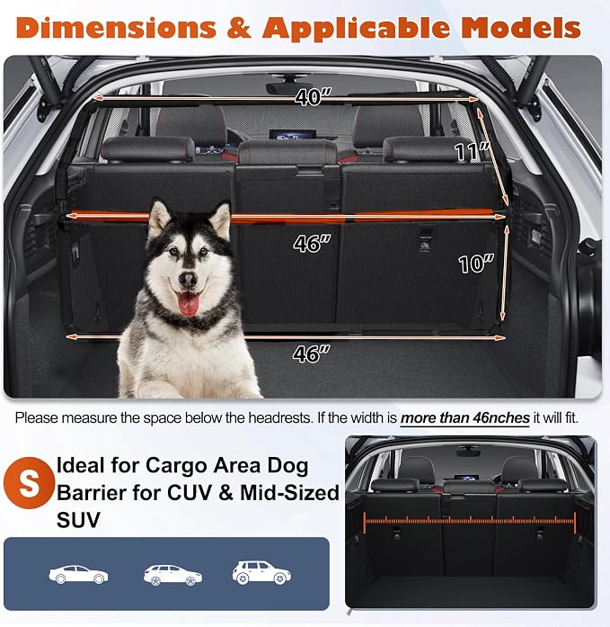 Dog Barrier for Cargo Area, 46" Wide See Through Vehicle Car Hatchback Dog Car Net Barrier, Dog Car Net Mesh for 3rd Row Seat,Back Seat Car Divider Barrier Restraint Fence Trunk Shield for Car - Image 7