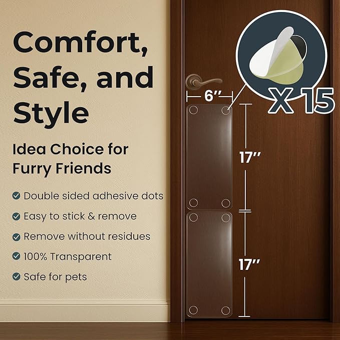 Dog Door Scratch Protector 2-Pack 6 x 17 Clear Anti-Scratch Door Guard for Dogs & Cats, Heavy Duty PVC Pet Door Shield, Custom Cut Claw Protection for Interior Exterior Doors Frames & Trim - Image 2