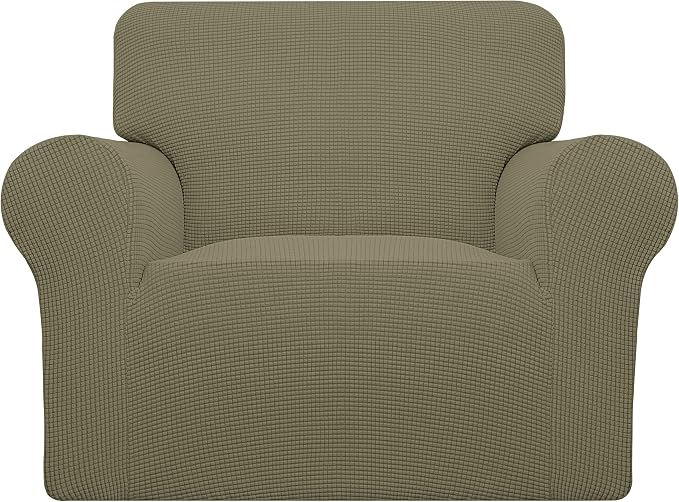 Easy-Going Stretch Chair Slipcover with Arm Washable Khaki | 1-Piece Couch Sofa Cover Furniture Protector for Living Room Soft with Bottom For Kids, Pet. Spandex Jacquard by Easy-Going