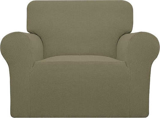 Easy-Going Stretch Chair Slipcover with Arm Washable Khaki | 1-Piece Couch Sofa Cover Furniture Protector for Living Room Soft with Bottom For Kids, Pet. Spandex Jacquard by Easy-Going