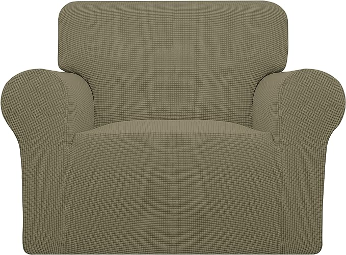 Easy-Going Stretch Oversized Chair Sofa Slipcover 1-Piece Couch Sofa Cover Furniture Protector Soft with Elastic Bottom for Kids Spandex Jacquard Fabric Small Checks Khaki | 1-Piece Large chair covers armchair Furniture Protector for Living Room chair ... by Easy-Going
