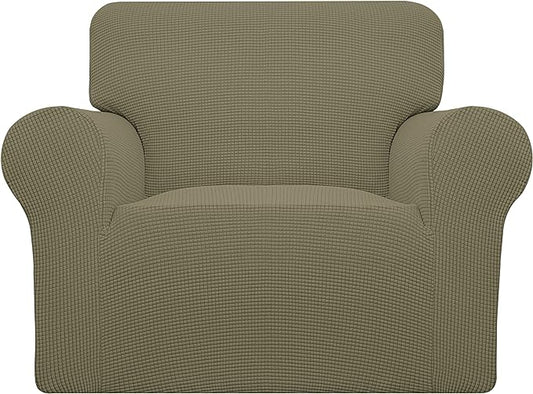 Easy-Going Stretch Oversized Chair Sofa Slipcover 1-Piece Couch Sofa Cover Furniture Protector Soft with Elastic Bottom for Kids Spandex Jacquard Fabric Small Checks Khaki | 1-Piece Large chair covers armchair Furniture Protector for Living Room chair ... by Easy-Going