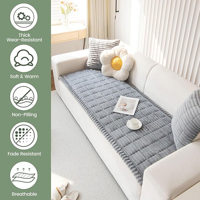 OTOB Couch Covers for Dogs Washable, Non Slip Loveseat Pet Sofa Protector | Light Gray, 23.6" x 47.2", Soft Fuzzy Plush, All Seasons, Pet Friendly Furniture Protector, Breathable, Thick Wear-Resistant - Image 3