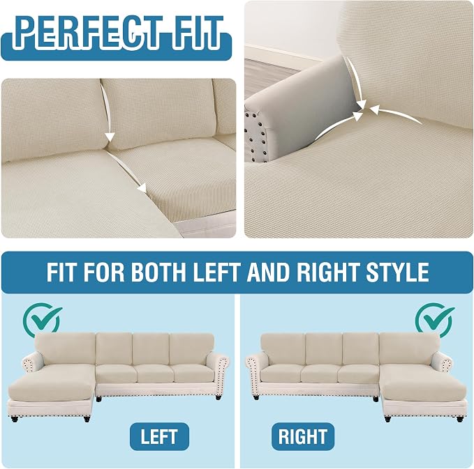 H.VERSAILTEX Sectional Couch Covers 8 Pieces Stretch Sofa Cover for Sectional Sofa Set Separate L Shaped Couch Cover for Both Left/Right Couch (Seat and Back: 1 Chaise + 3 Sofa, Island Fossi) - Image 5