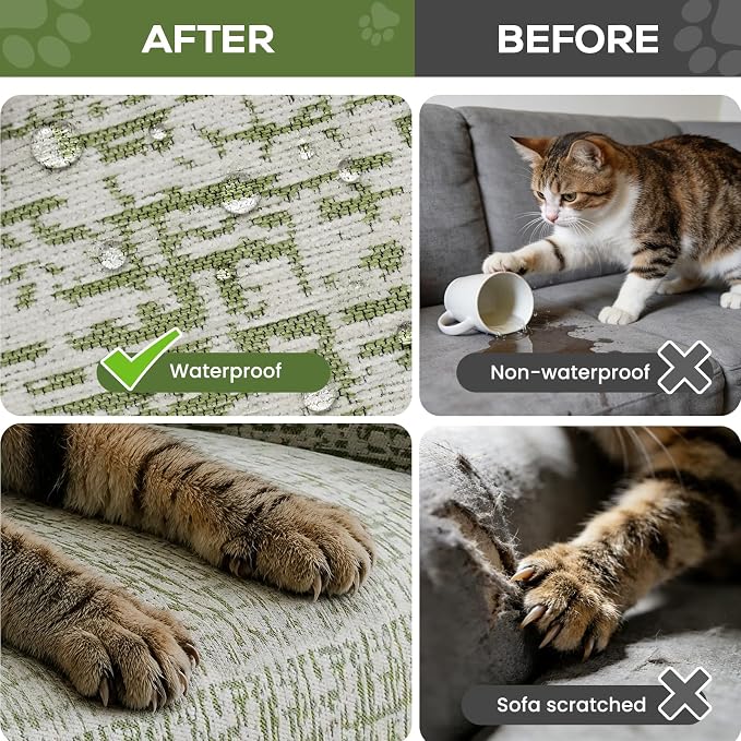 Green 71"x118" Waterproof Sectional Sofa Cover Boho Couch Protector for Pet | Anti Scratch Furniture Protector Pet Friendly Washable Soft Thick Chenille Couch Slipcover for 2-3 cushion, Sectional Sofa - Image 3