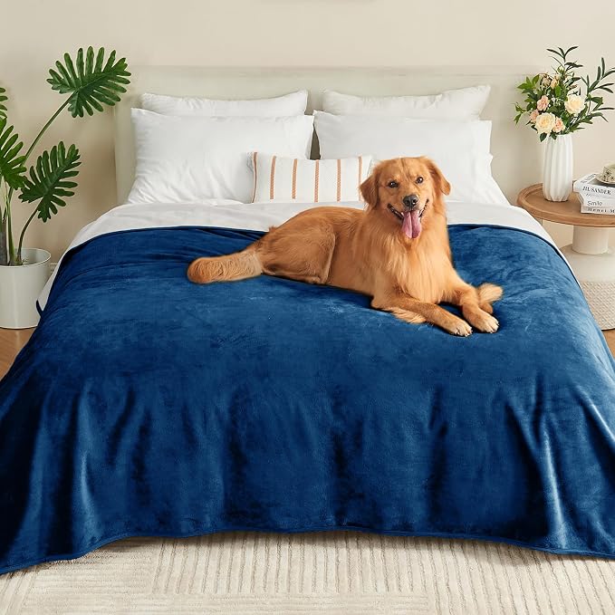 Waterproof Blanket 80"x90" for Adults, Reversible Waterproof Bed Cover for Dogs Cats Pets, Soft Leakproof Blanket for Bed Couch Sofa Furniture Protector, Navy Blue/Light Grey by Yaning