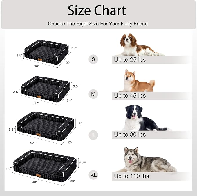 Orthopedic Calming Large Dog Bed Pet Sofa Bed 48''X30'' Black | 3-Sided Pet Couch Large Sized Dog, Soft Egg-Crate Foam Dog Mat, Waterproof Removable Washable Cover, Nonskid Bottom Cat Bed - Image 7