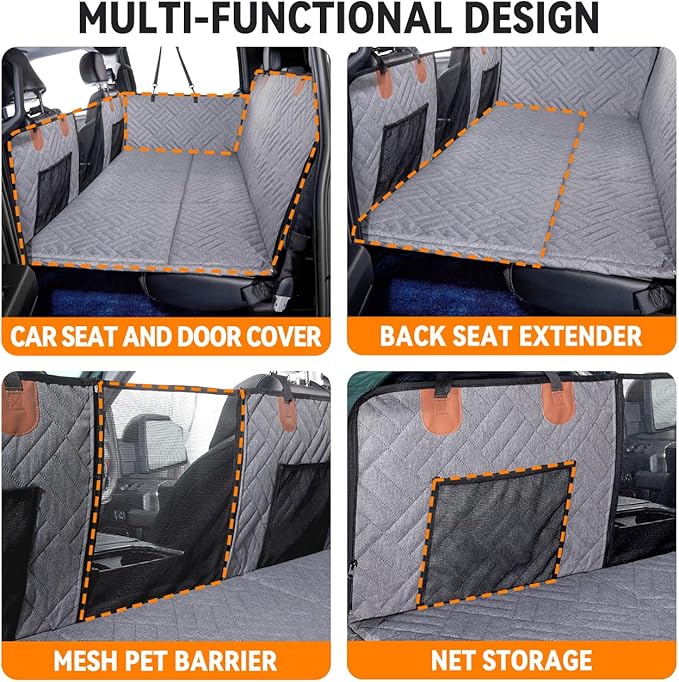 YJGF Dog Back Seat Extender for Truck,Truck Seat Cover Back Seat,Dog Hammock for Truck,Pet Seat Covers for Dogs,Hard Bottom Seat Extender for Dogs(Grey,for Full Size Truck)
