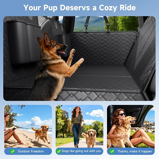 Dog Car Seat Cover Waterproof Vegan Leather, Scratchproof, Hard Bottom Back Seat Extender for Dogs, Non Slip Back Seat Protector with Mesh Window, Easy to Clean Fit Most Cars, Black - Image 6