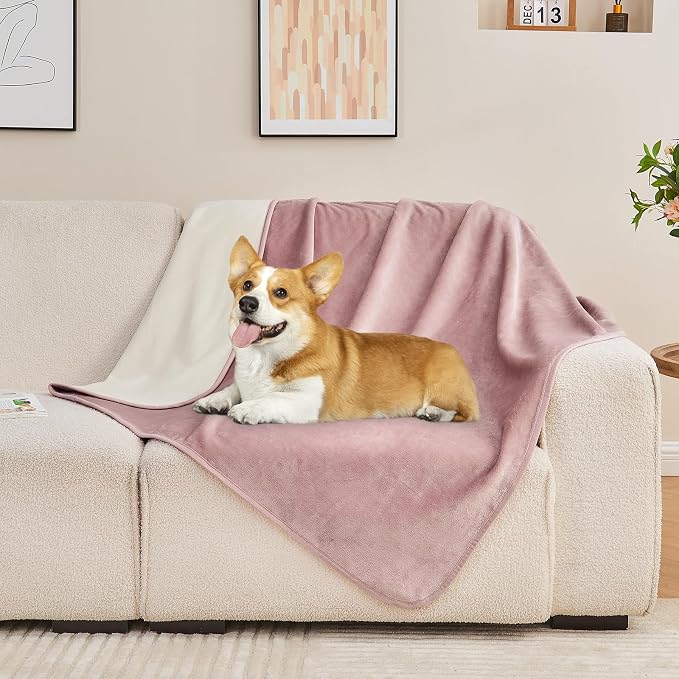 Waterproof Blanket 80"x90" for Adults, Reversible Waterproof Bed Cover for Dogs Cats Pets, Soft Leakproof Blanket for Bed Couch Sofa Furniture Protector, Dusty Pink/Off White - Image 6