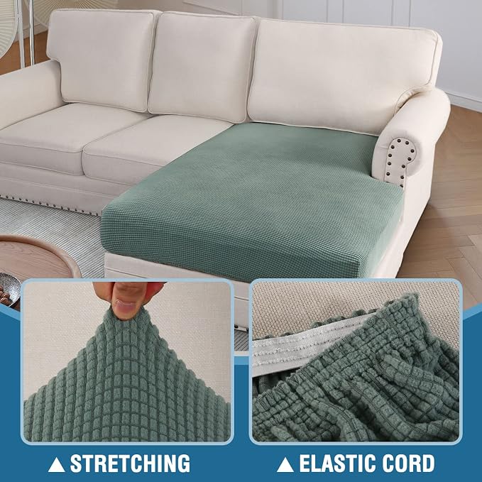 H.VERSAILTEX Sectional Couch Covers 1 Piece Chaise Slipcover L Shape Separate Cushion Couch Cover for Both Left/Right Sectional Couch (Seat Only: 1 Chaises, Sage) - Image 5